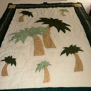 Quilted Wall Hanging-Tropical Palm Trees - Green, Cream and Amber